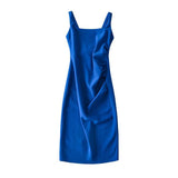 Spice Girls Summer French Folded Vest Long Skirt Wide Shoulder Strap Fashion Waist Dress