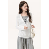 Snow Cotton Korean Autumn And Winter Sweet Wind And Fake Two Spliced Long-Sleeved T-Shirt Women's Top Half Open Collar Small Fragrant Blouse