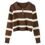 Shopping Mall Withdraws The Ribbon 2025 Spring And Autumn Korean Version Of Polo Striped Sweater Women Loose Retro Knitwear Tide
