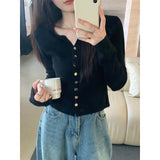KANING Autumn's New Korean Version Of The Single-D Row Metal Buckle Temperament Knitted Cardigan Women's Short Sweater Coat