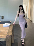 Pure-Want Purple Temperament Sling Dress Women's New Sexy Tight Hottie Rear Mother Fishtail Dress