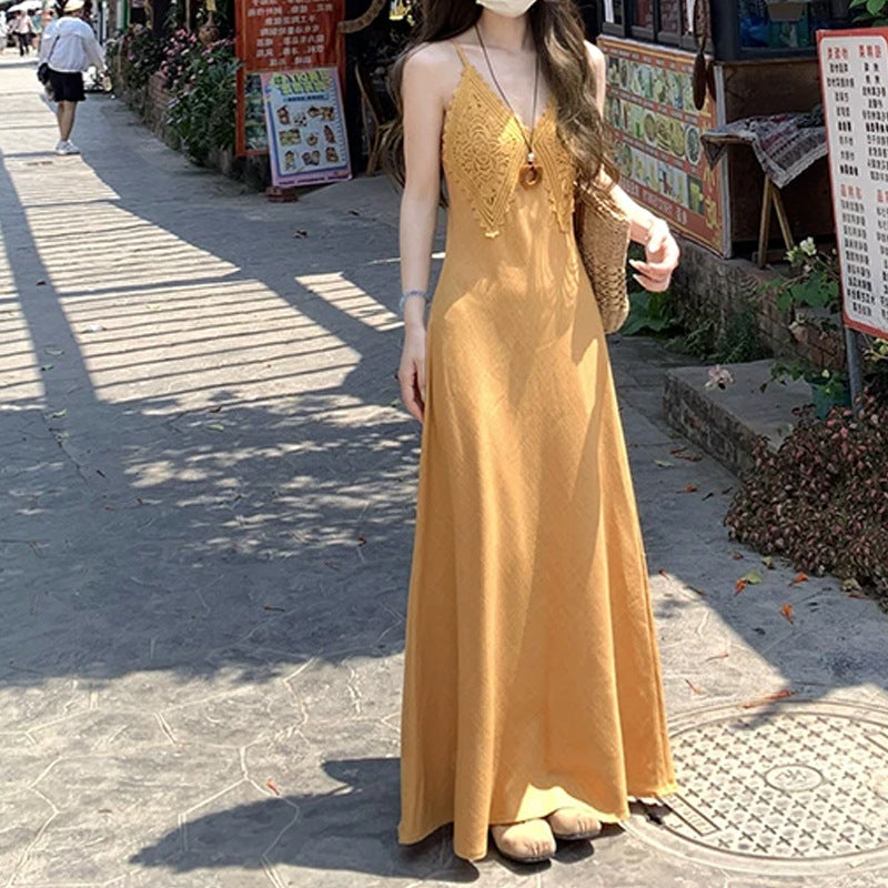 Summer Light Year 2026 Summer New Lyselle Lace Sling Dress Femininity A Word Long Dress