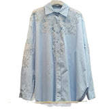 European Goods 2025 Autumn Dress New Light Luxury Heavy Industry Hollow Embroidery Hot Sleeve Shirt Women's Long Top