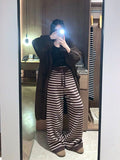 Korean Slack Lanky Striped Knitted Casual Pants Women Autumn And Winter Low-Rise Hanging Feeling Thin Broad Legs Loose Trousers Women