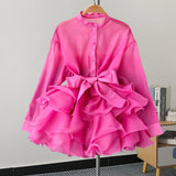 South Korea's Dongdaemun Autumn New Solid Color Lotus Leaf Side Long-Sleeved Shirt Niche Waist Thin Set-Up Shirt