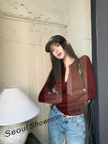Spice Girls Slim Elastic Long Sleeves Shoulder T-Shirt Girls Spring And Autumn Sexy Body Bottoming Shirt Tight Thin Top