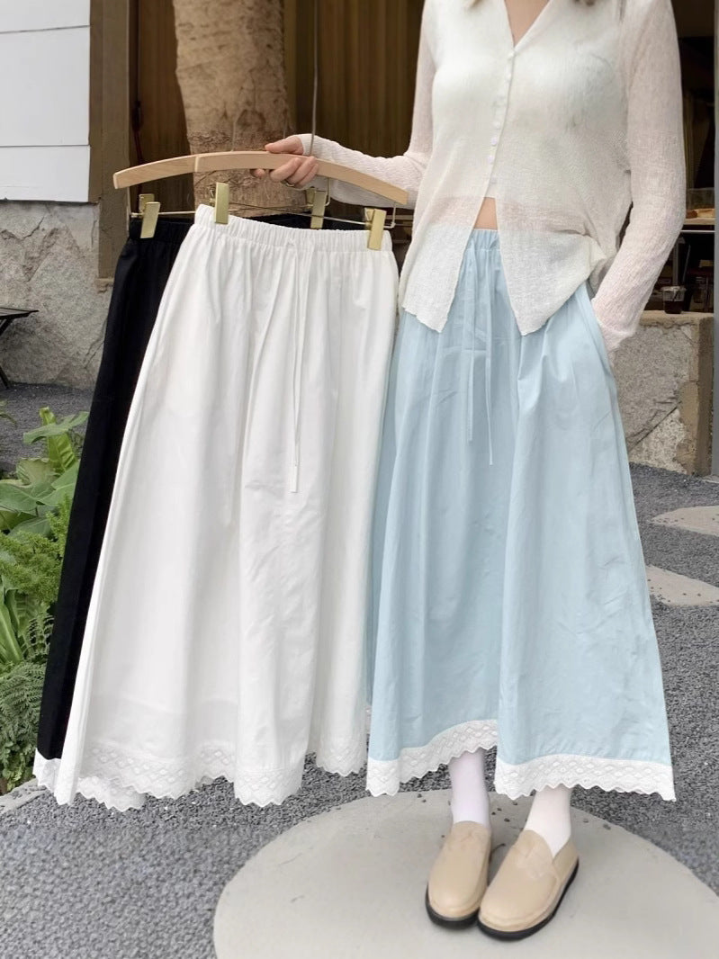Taticoat White Sweet Lace Anti-Walking Splicing Skirt Spring New Lace Splicing Tight Skirt