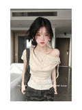 Fake Two Slanted Shoulder Straps With Short-Sleeved T-Shirts For Women's Summer Design To Feel The Shoulder Repair Body