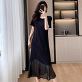 Irregular Bumpy Patchwork Short-Sleeved Dress Women's Design Sense Loose Thin Round Collar T-Shirt Dress New