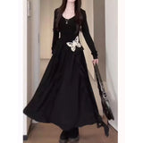 Large-Size French Small Black Dress Irregular Senior Sense Dress Women Autumn Fat MM Thin Sleeve Skirt
