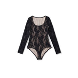 Fashion New Lace Splicing Long Sleeve Crobrate Crobrate Yarn Net Hollow Hook Babes Conjoined Shirt