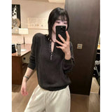 LEKA Korean Simple V-Neck Knitted Bottom Shirt 2026 Autumn And Winter New Half-Collar With Sweater Top Woman