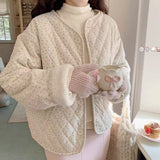 Lint Velvet Korean Version Of Chic Age-Reduced Round Collar Broken Cotton Coat Women Autumn And Winter Loose Set Warm Long-Sleeved Cotton Coat