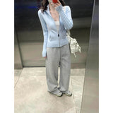 Blue Collar Zipper Knitted Shirt Jacket Women 2026 Spring New High-End Feel Repair Sweater Top Women