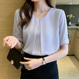 Real Shooting Chiffon Shirt Short-Sleeved Women 2026 New Summer Korean Version Of Loose Thin Thin Belly Collar Blouse Tide