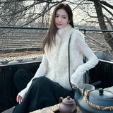 2026 Autumn And Winter High-End Light Luxury Imitation Goat Woolen Cotton Vest Women's Short Hairy Coat Top