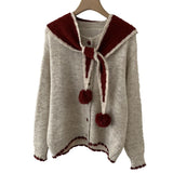 KANING Navy Collar Shawl Knitted Cardigan 2026 Autumn And Winter New College Style Love Buckle Round-Neck Sweater Jacket