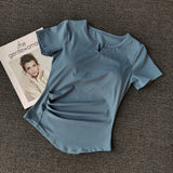 Design With Chest Pad Sports Short-Sleeved Yoga Top Women's Summer Fitness Running Training Slim Slim Small V-Neck T-Shirt