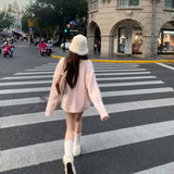 KANING Pink Knitted Cardigan Sweater Korean Chic Wear Loose Sweet Age-Reasing Lazy Coat Top