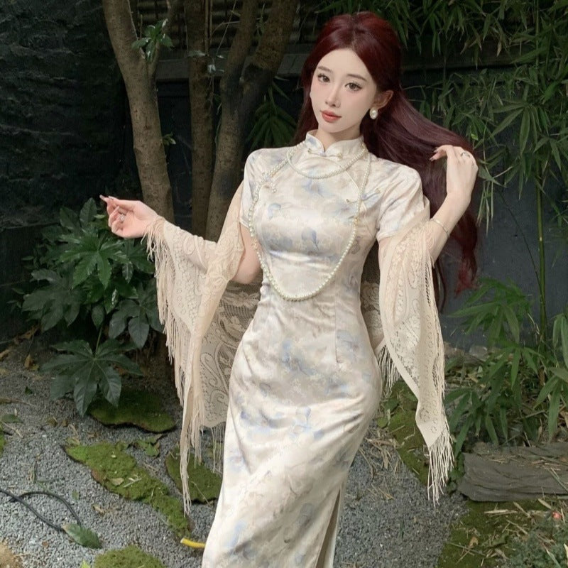 2025 New Chinese Style Breeze Cold Cheongsam Daily Chinese Style Gentle And Elegant Temperament Print Long Dress