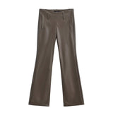 Hottie Autumn Personality Niche Low-Waisted Broad-Legged PU Leather Pants Narrow Version Of Thin Straight Trousers Thin Fashion