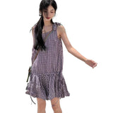 Vintage Small Sleeveless Tuff Tice Dress Women's New Summer Folding Sling Tidal Tidal Short Skirt