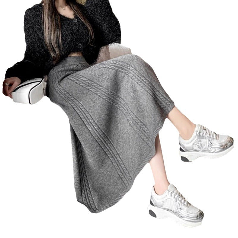 KANING Knitted Wool Skirt Half-Dress 2026 Autumn And Winter New Long Thicker Folding Skirt