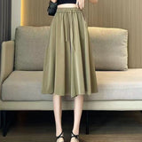 Ice Silk Wide Leg Pants High Waist Hanging Skirts Summer Thin Ladies Pants New Folded Seven-Point Pants