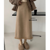 Autumn And Winter New French Retro Fragrant Tweed Knitted Half-Dress Girl With High Waist Long Straight Skirt