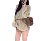 KANING French-Style Long Knitwear 2026 Autumn New Loose Leisure Lazy Sweater With Belt
