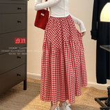 Vintage Lattice High Waist Swing A-Word Half-Dress Woman's New Thin Casual Long Skirt