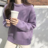 Miss Xue 2026 New Female Knitted Round Collar Bottom Loose Sweater Women's Autumn And Winter Lazy Wind Top