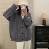 KANING Roll-Fleet Sticker V-Neck Button Knitted Cardigan 2026 Autumn New Korean Lazy Loose Sweater
