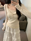 2026 Women's Spring And Autumn New Broken Flowers Fake Two-Piece Women's Clothing Dress Slimming Bottom Shirt Long-Sleeved T-Shirt