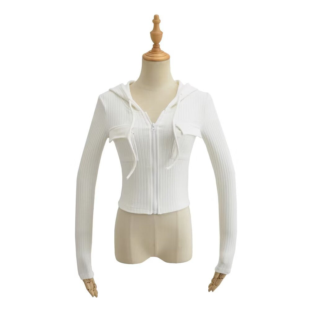 Thick Knitting Pit Hooded Zip-Up Tops Slimy Hottie Hoodie Long Sleeves