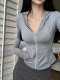 Spring And Summer Breathable Long-Sleeved Hooded Sun Jacket Repair Slim Thin Sports Top Yoga Suit Female Tide