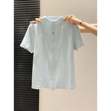 Li-Necked Double Zipper Short-Sleeved T-Shirt Women 2026 Summer New Korean Loose Thin Temperament Commuting Top