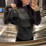 Kaning French Red Cloak Fake Two-Piece Knitted Shirt 2026 Autumn And Winter New Design Sweater Inside