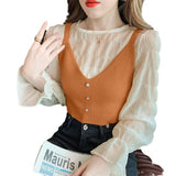 KANING Korean Version Of Sling Knitted Vest 2026 Autumn New V-Neck Vest Folded Knitted Shirt