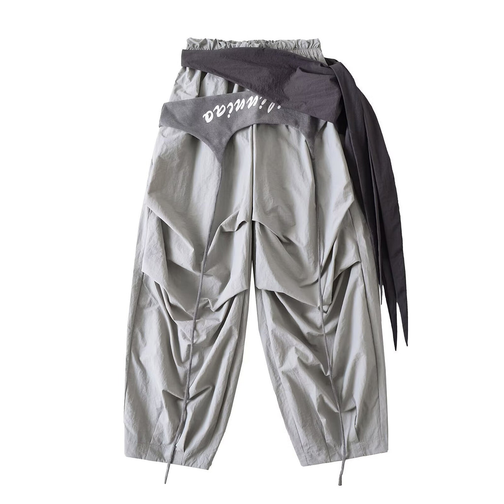 Spring And Summer New Personality Niche Civeds Loose Broad Leg Trousers Two-Piece Strapping Rope Tooling