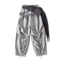 Spring And Summer New Personality Niche Civeds Loose Broad Leg Trousers Two-Piece Strapping Rope Tooling