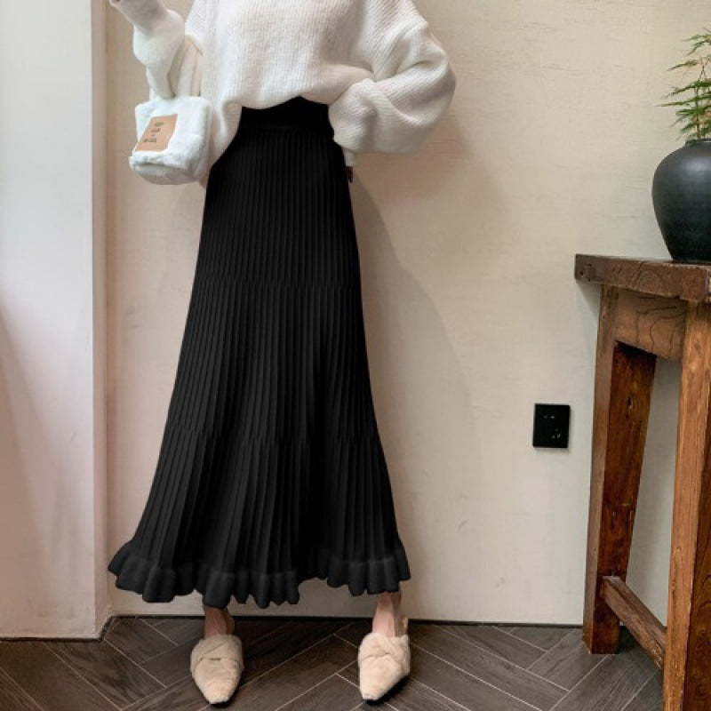 KANING Crowing Pink Folded Skirt High Waist Swing Skirt 2026 Autumn And Winter New Knitted Half Dress Woman