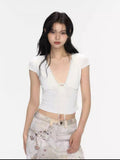 Pure-Want-Style Sexy Lace Splicing V-Neck Short-Sleeved T-Shirt Women's Summer Design Sense Slimming Short Dress