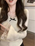 French Small Fragrant Lace Lace V-Neck Knitted Shirt Women Autumn And Winter Pure Lust Style Inside The Bottom Blouse