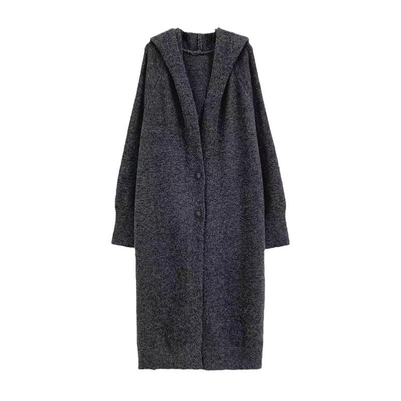 KANING Korean Languid Hooded Long Over-Knee Knitted Cardigan Women's Winter Dress Thick Loose Thin Coat