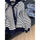 KANING Simple Color Buckle Hooded Striped Knitted Cardigan 2026 Autumn New Loose Thin Sweater Jacket