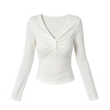 Korean High-End Kinesy V-Neck Thread Long-Sleeved T-Shirt Women's 2026 New Early Autumn Repair Bottom Shirt Top