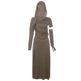 2025 Retro Wasteland Design Hooded Dress Teds Lavender Folds Slim High Open Hottie Dress