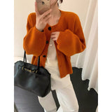 KANING Purple Thin Round Collar Knitted Cardigan 2026 Autumn And Winter New Loose Lazy Wind Solid Color Sweater Jacket