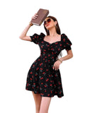 Temu Fashion Elegant Print V-Neck Dress Summer New A-Word Short Skirt